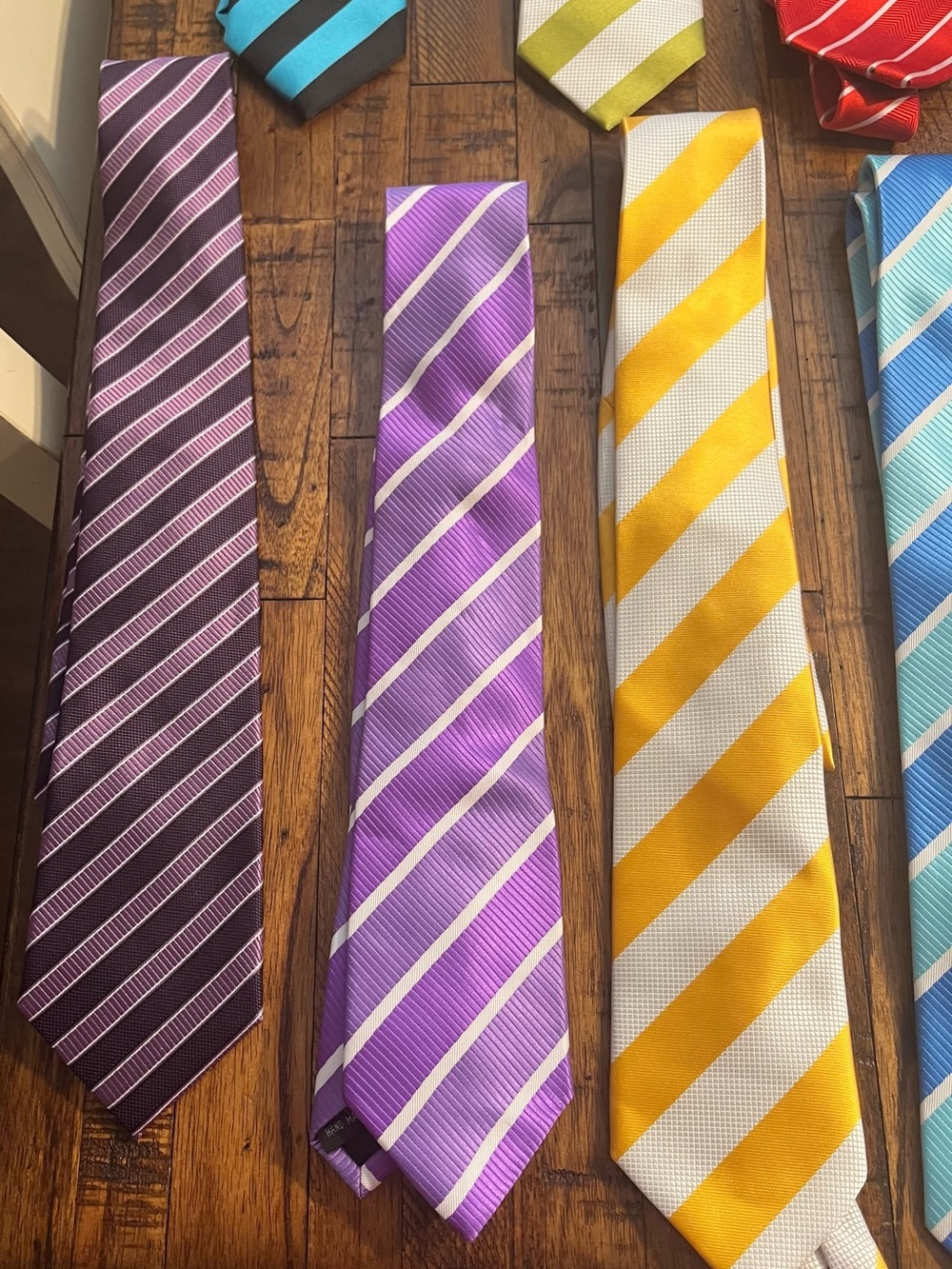 Lot of 9 Men’s 100% Silk Neck Ties - Bright Striped Designer Style - Picture 4 of 6